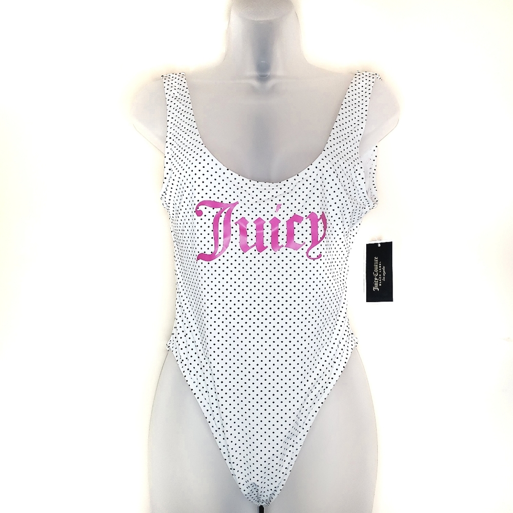 Juicy Couture White Black Polka Dot One Piece Swim